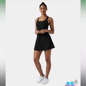 Halara Ribbed Knit 2-in-1 Side Pocket Backless Racerback Sports Dress-Malibu